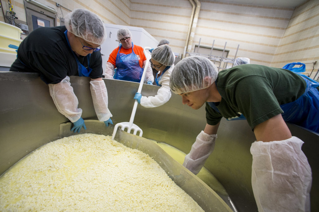 workers in hairnet handle food