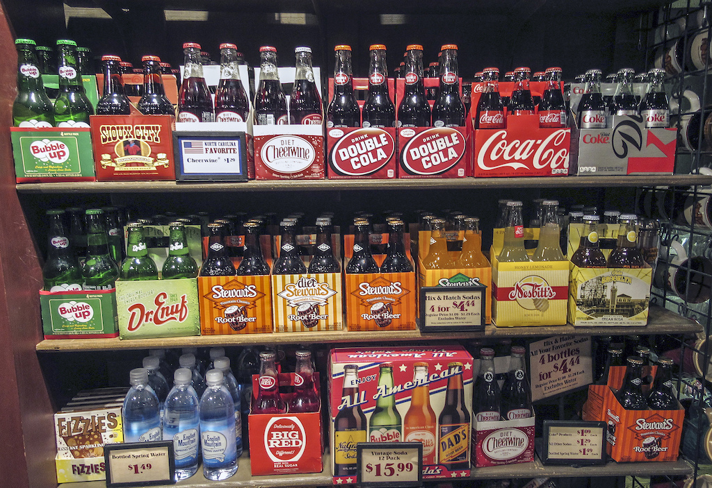 sodas on a grocery store shelf