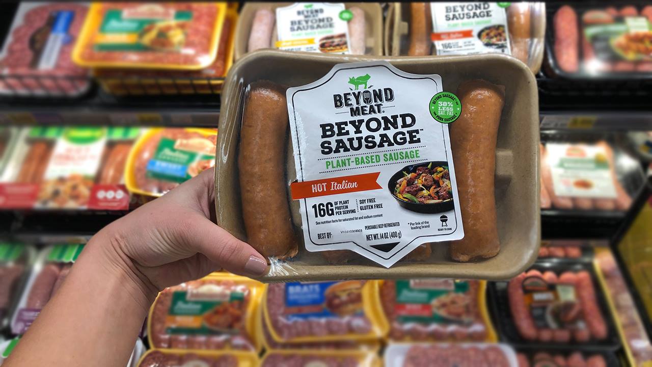 A package of Beyond Meat sausages