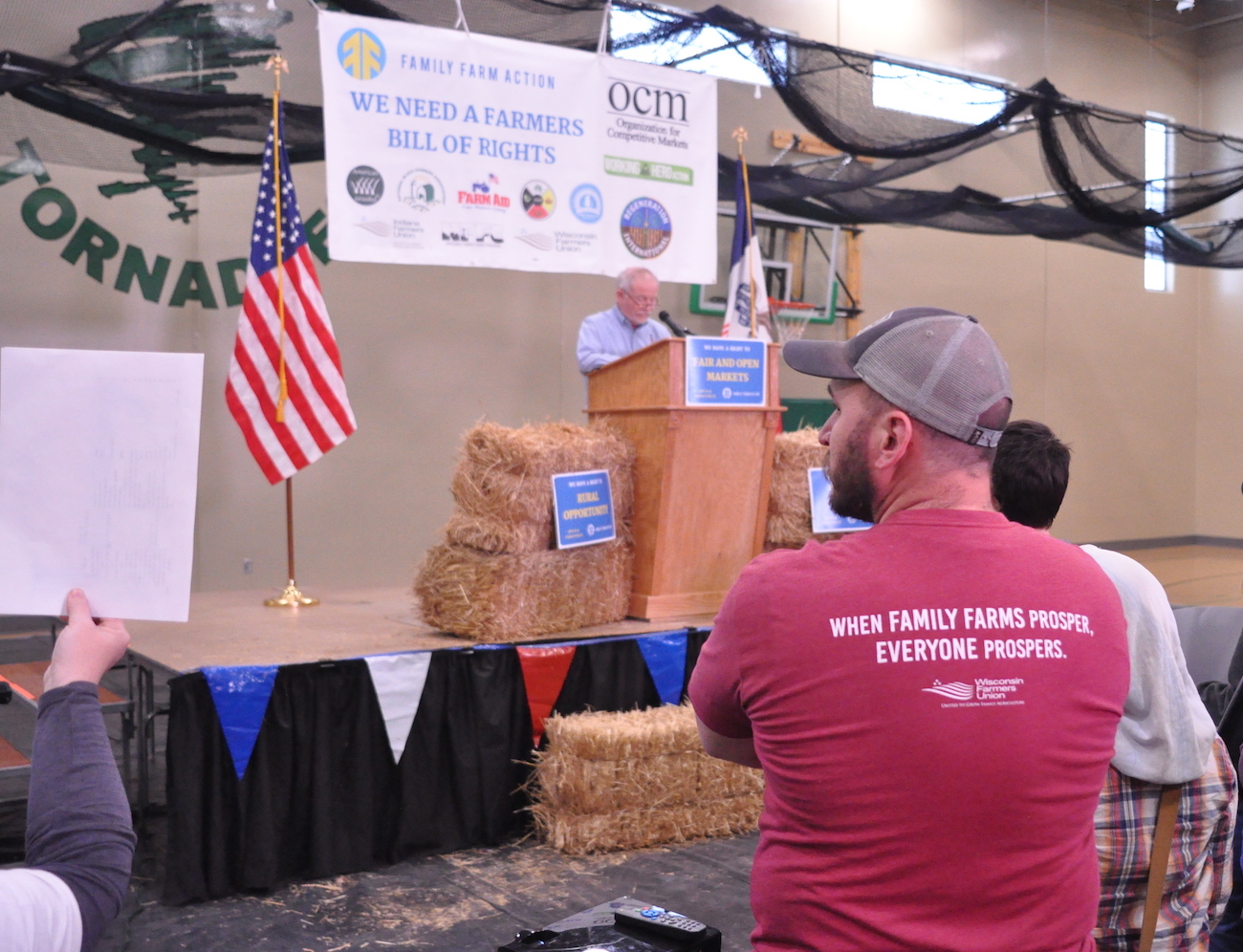In Storm Lake, Iowa, farmers press candidates for better policy that works for farmers, not industry. Credit: Christopher Walljasper, April 2019