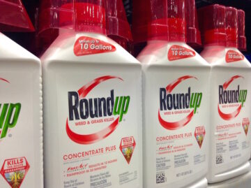 Roundup weedkiller with glyphosate on a shelf