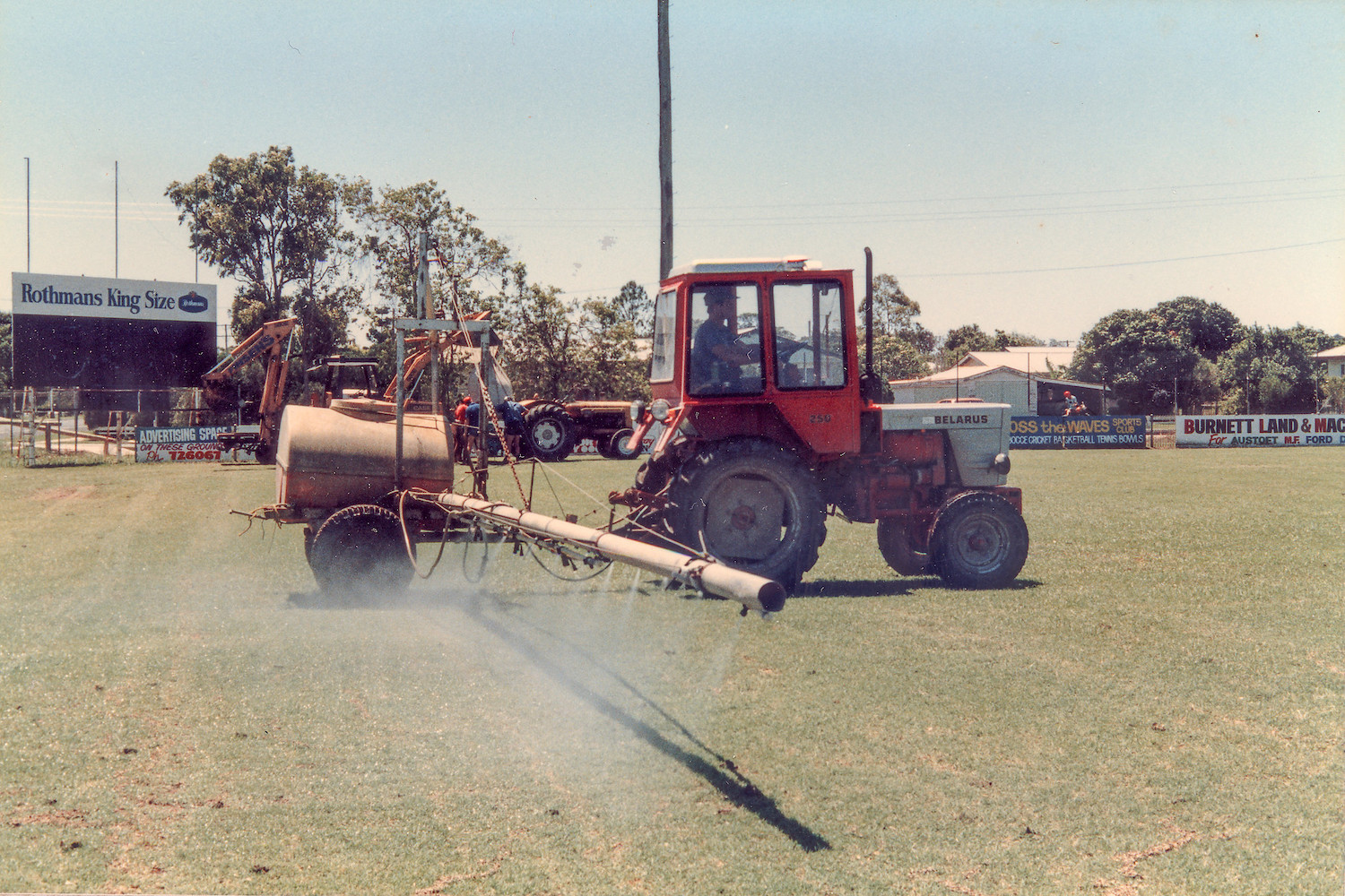 Spraying chlorpyrifos on a field in 1987