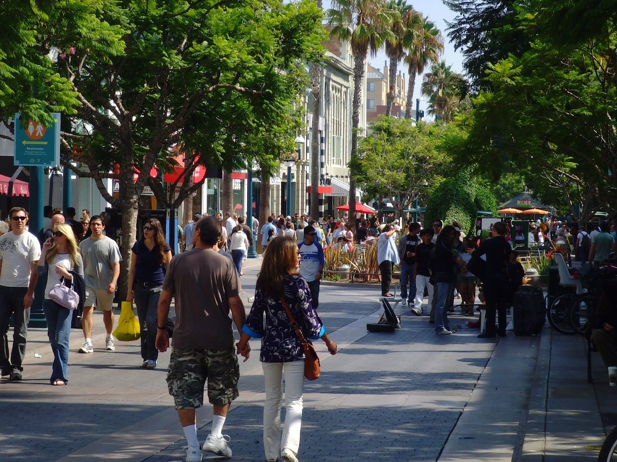 People stroll along Santa Monica's Third Street Promenade