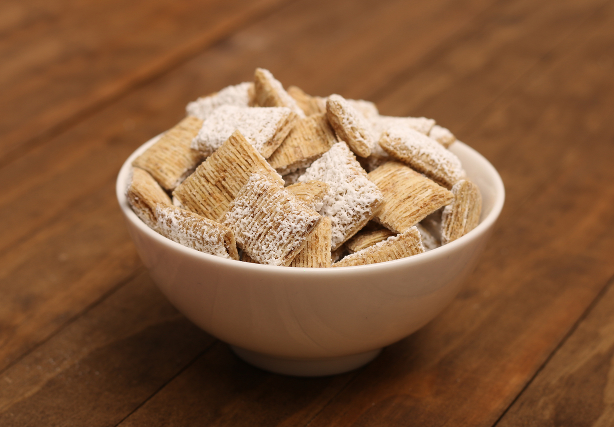 a bowl of Kellogg's Frosted Mini-Wheats cereal