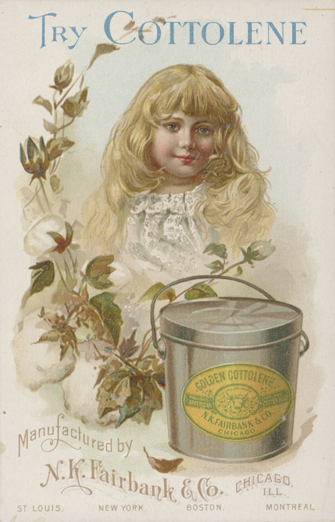 Cottolene, made from a mix of cottonseed oil and beef fat, was one of the first commercial shortenings