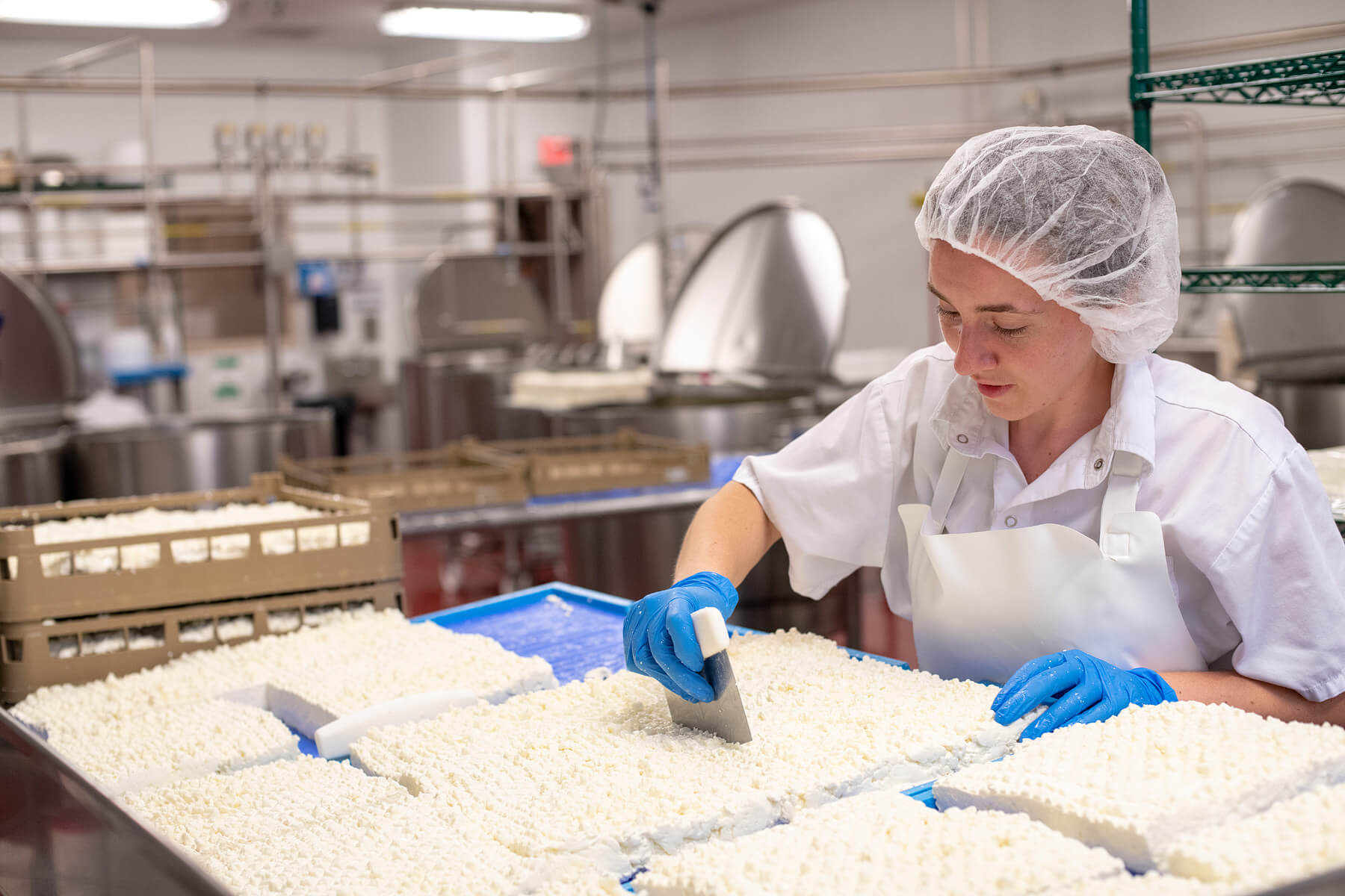 Elizabeth Cornwell manages Caputo Brothers Creamery's plant in Spring Grove, Pennsylvania. The company has seen a 95 percent dropoff in restaurant orders due to the Covid-19 pandemic. (March 2020)