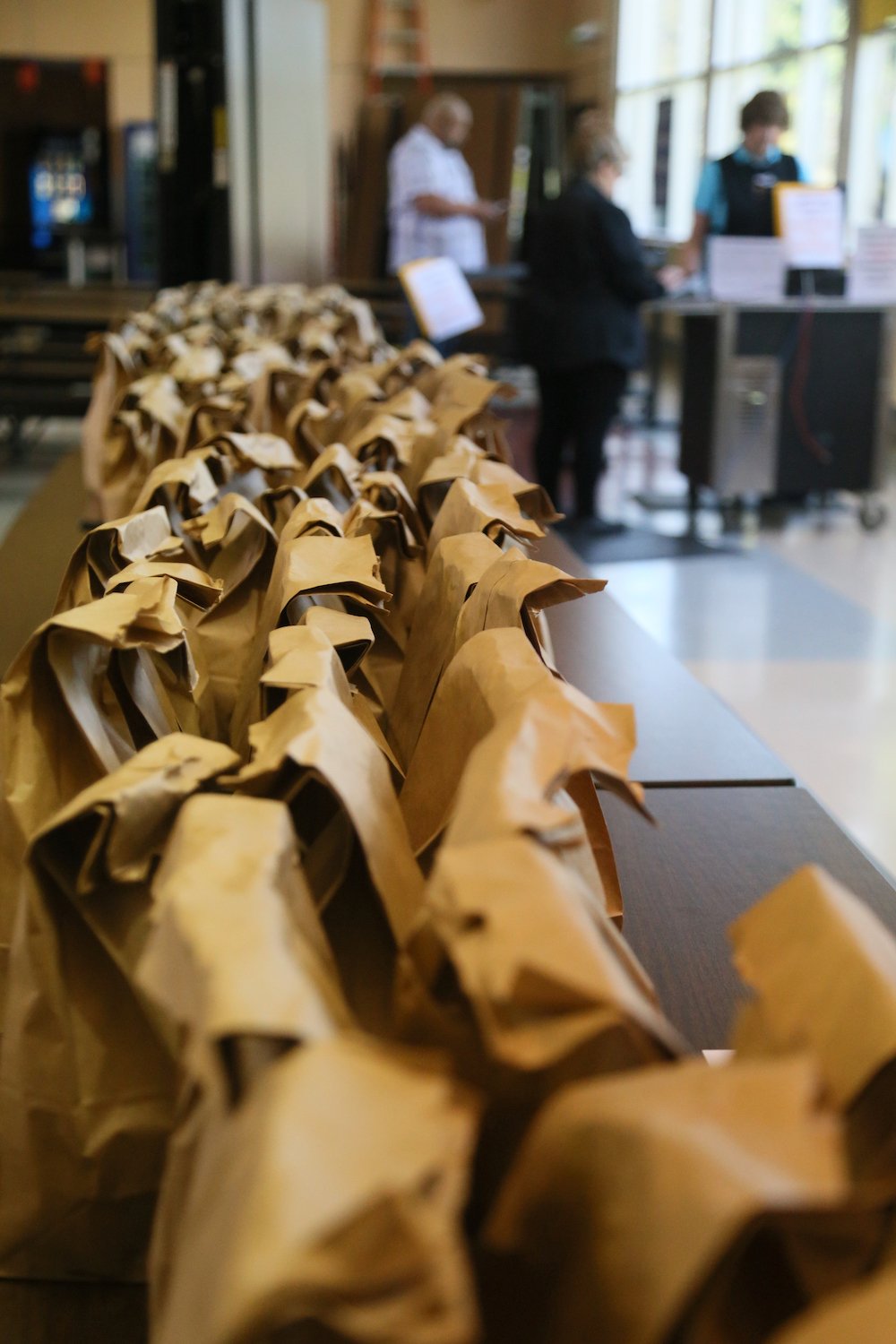 Grab-and-go lunches ready to be distributed to pick-up sites throughout the school district