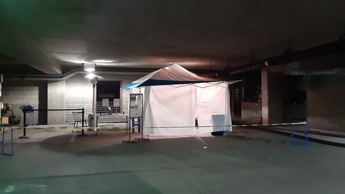 Whole Foods medical tent used to test employee temperatures during Covid-19 pandemic, April 2020