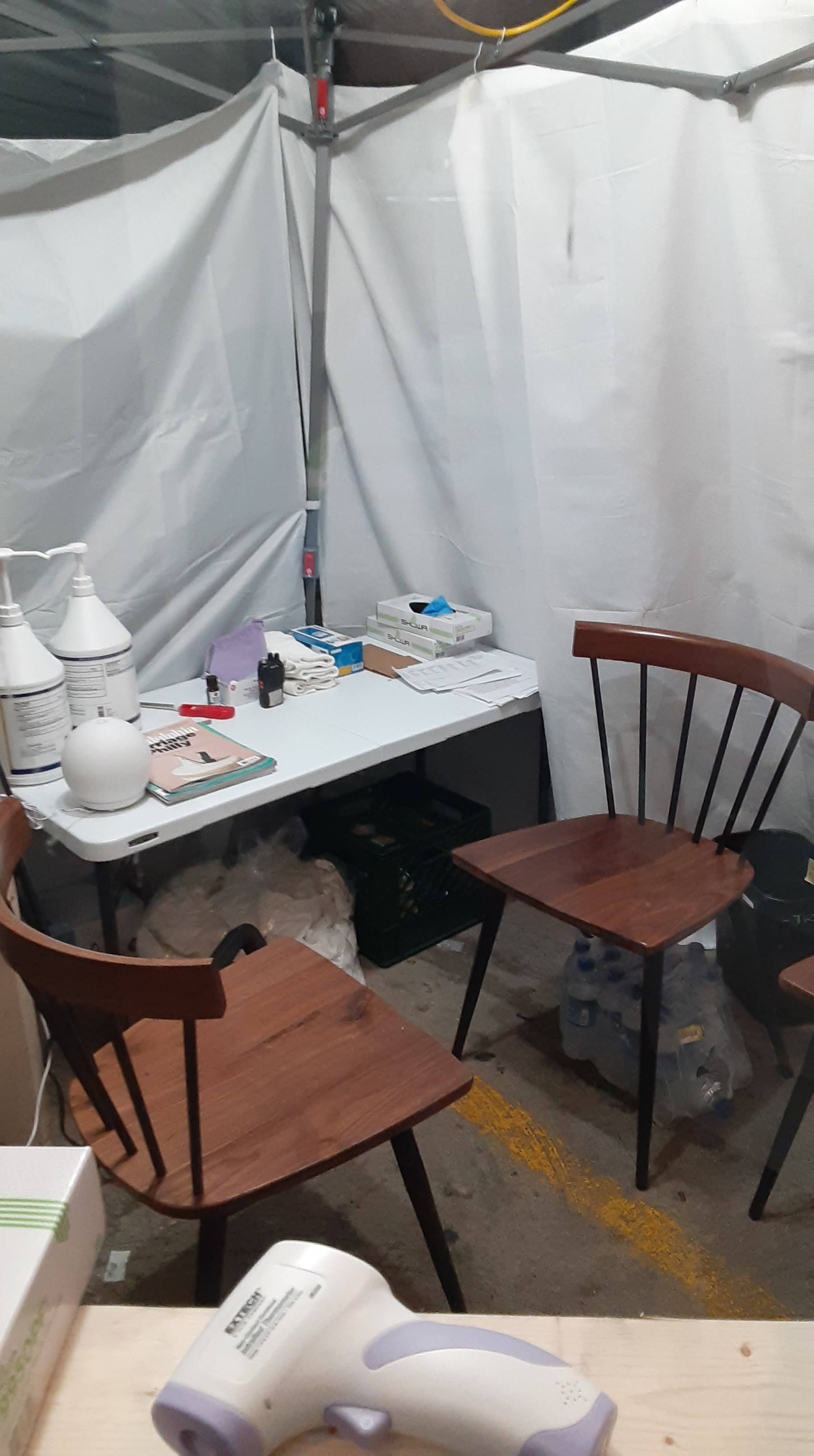 Inside Whole Foods medical tent during Covid-19 pandemic, where employee temperatures are checked (April-2020)