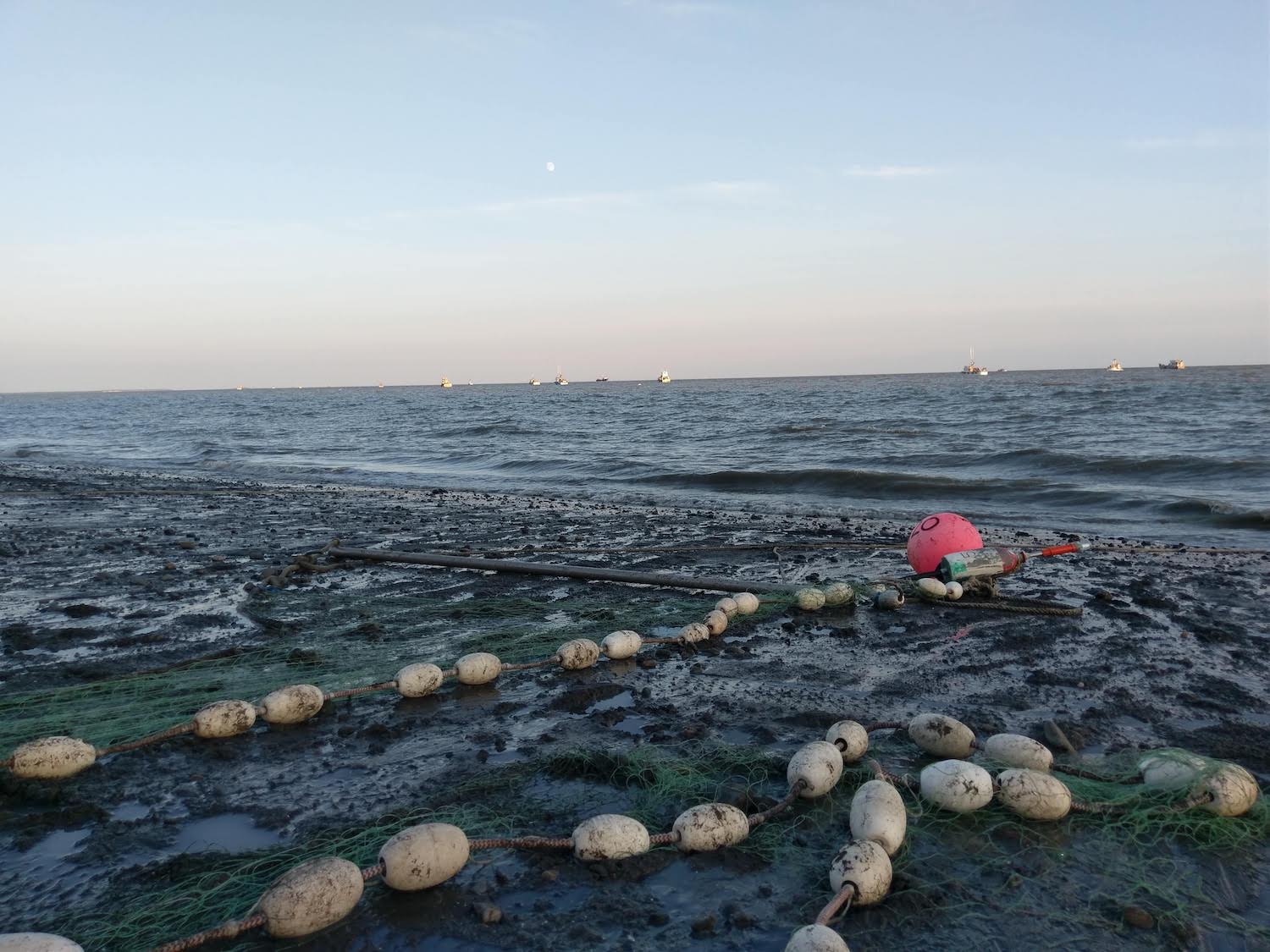 Close up of fishing nets on the beach Bristol Bay May 2020