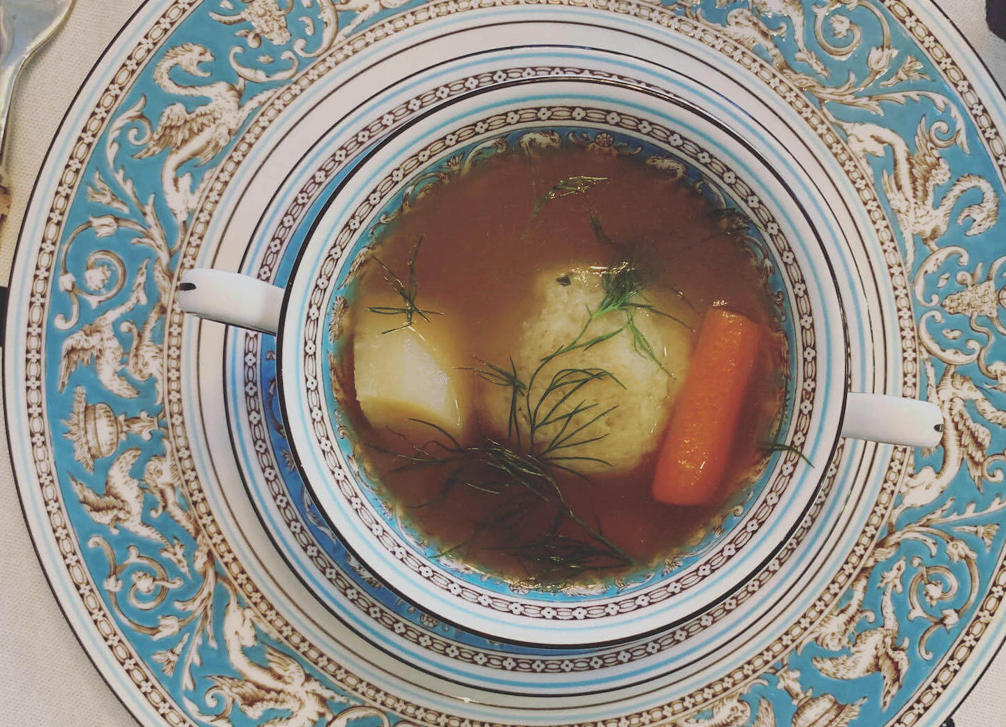 Bowl of matzoh ball soup. (June 2020)