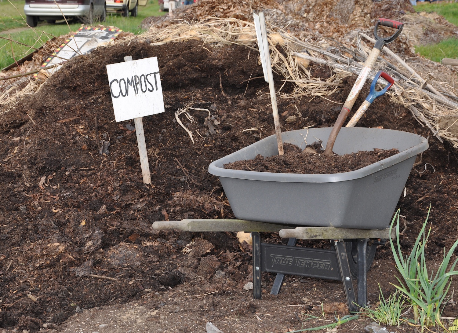 compost pile and wheelbarrow filled July 2020