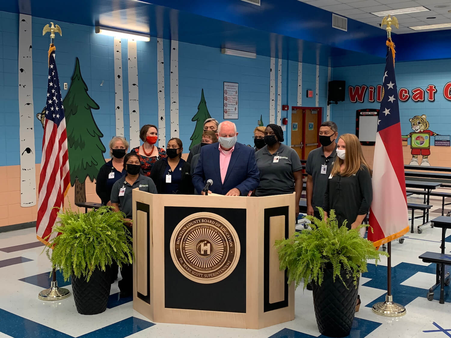 U.S. Secretary of Agriculture Sonny Perdue announced the U.S. Department of Agriculture (USDA) will extend free meals for kids through December 31, 2020. At the Bonaire Elementary School in Bonaire, GA on August 31, 2020.