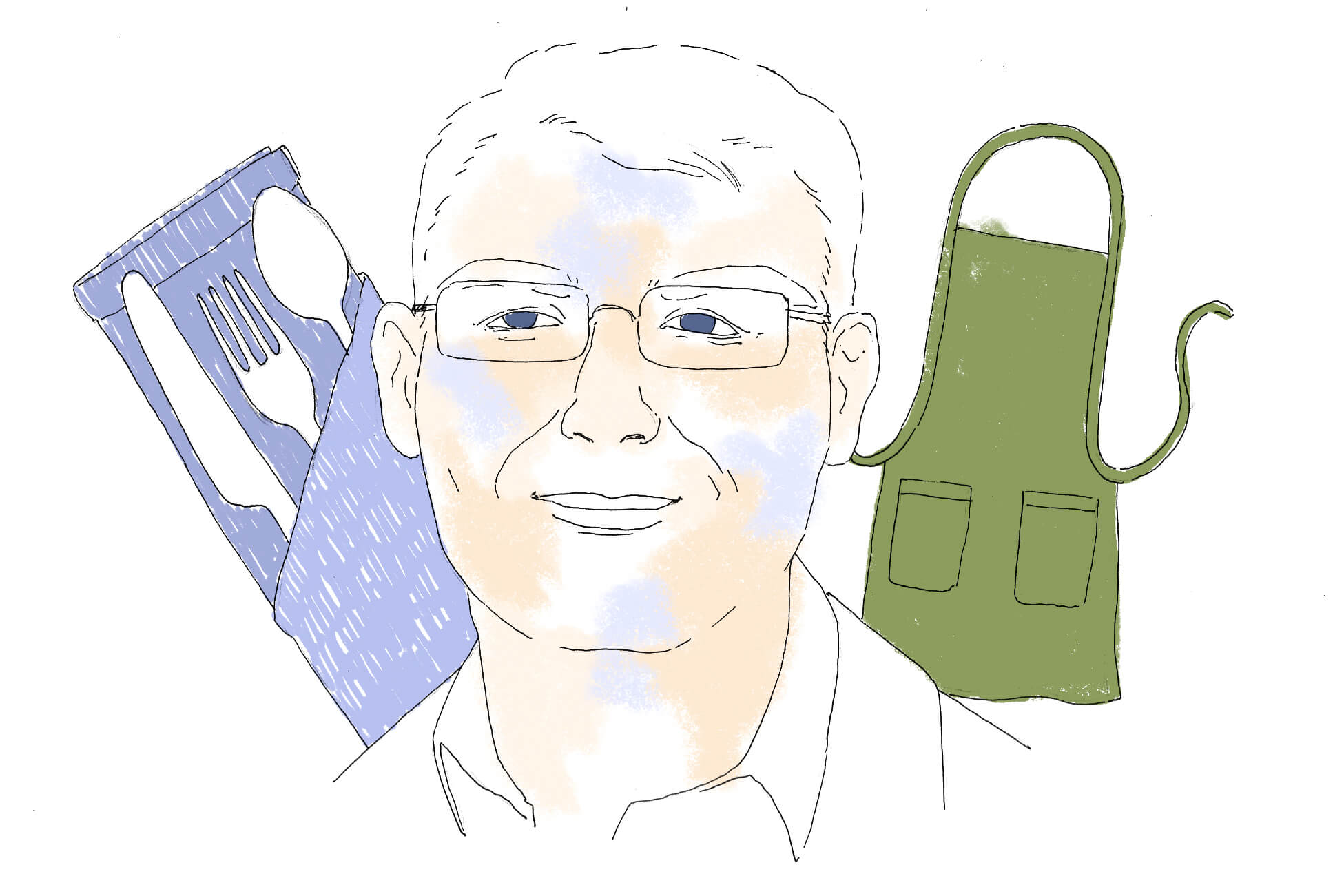 Joel McAlister illustrated portrait with linens. September 2020