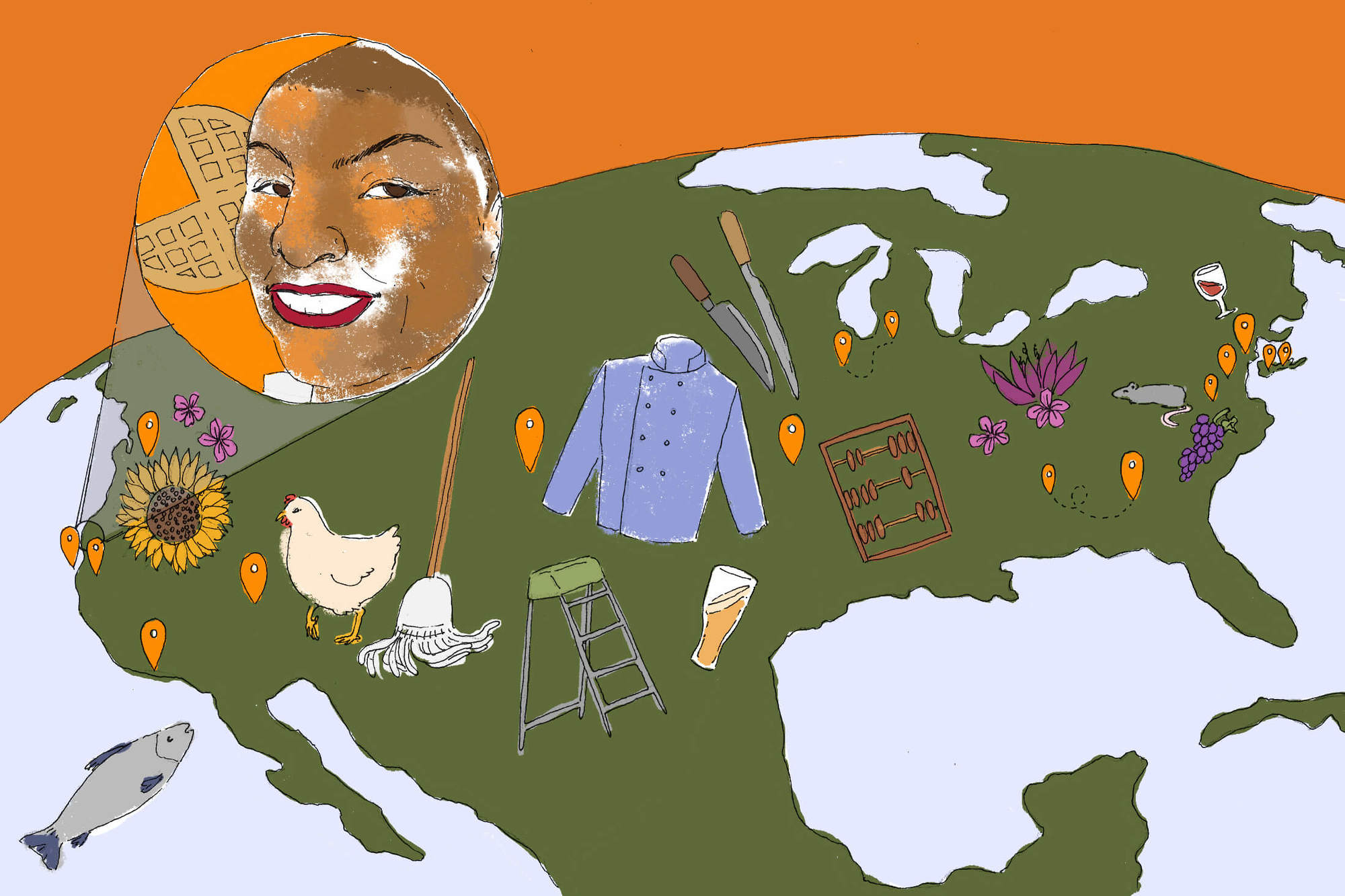 North America map of Invisible Businesses and Tanya Holland portrait. September 2020