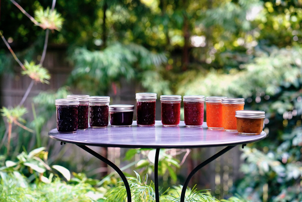 Jars of homemade jam. September 2020