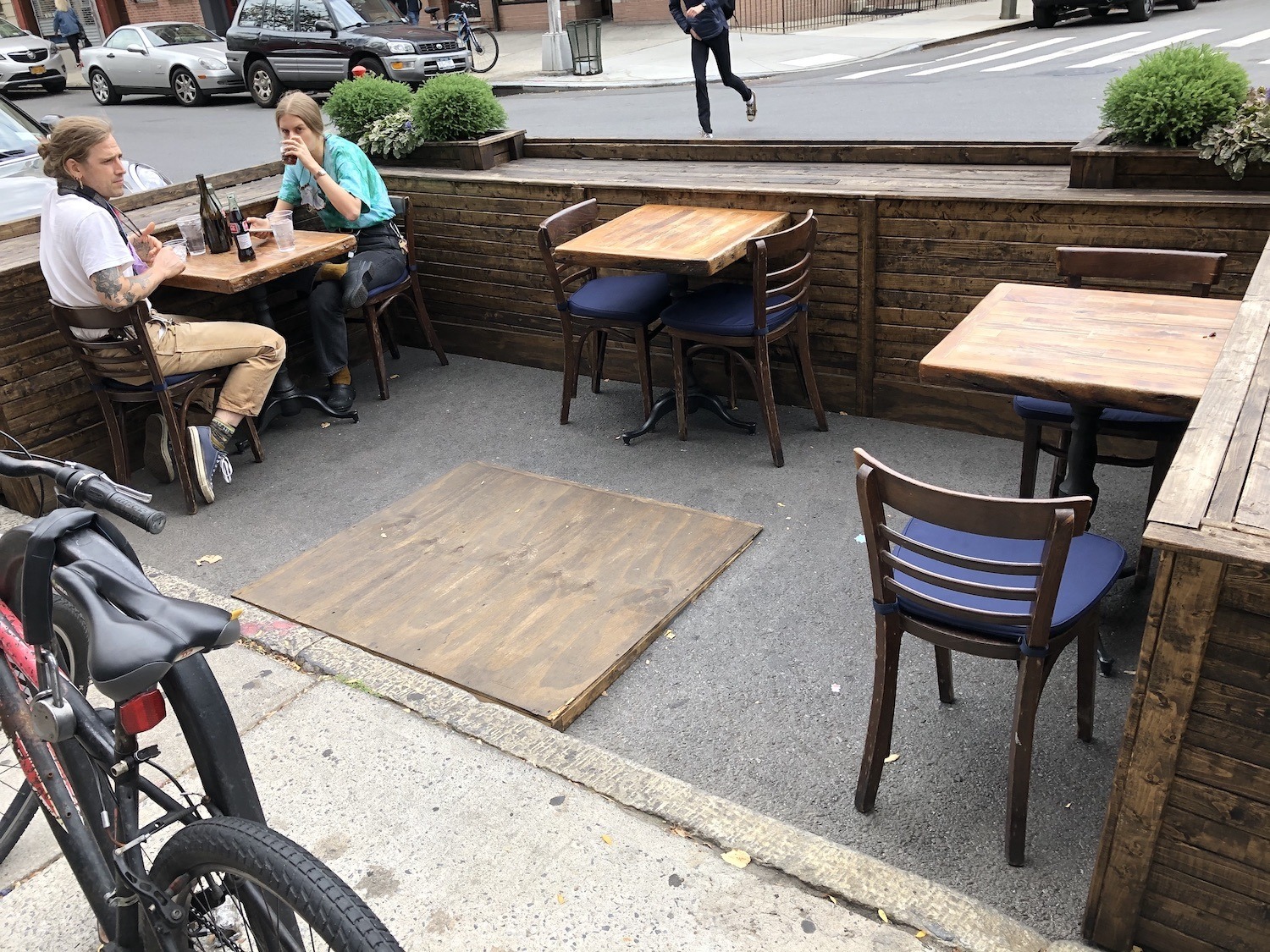 Outdoor seating with an ADA ramp. October 2020