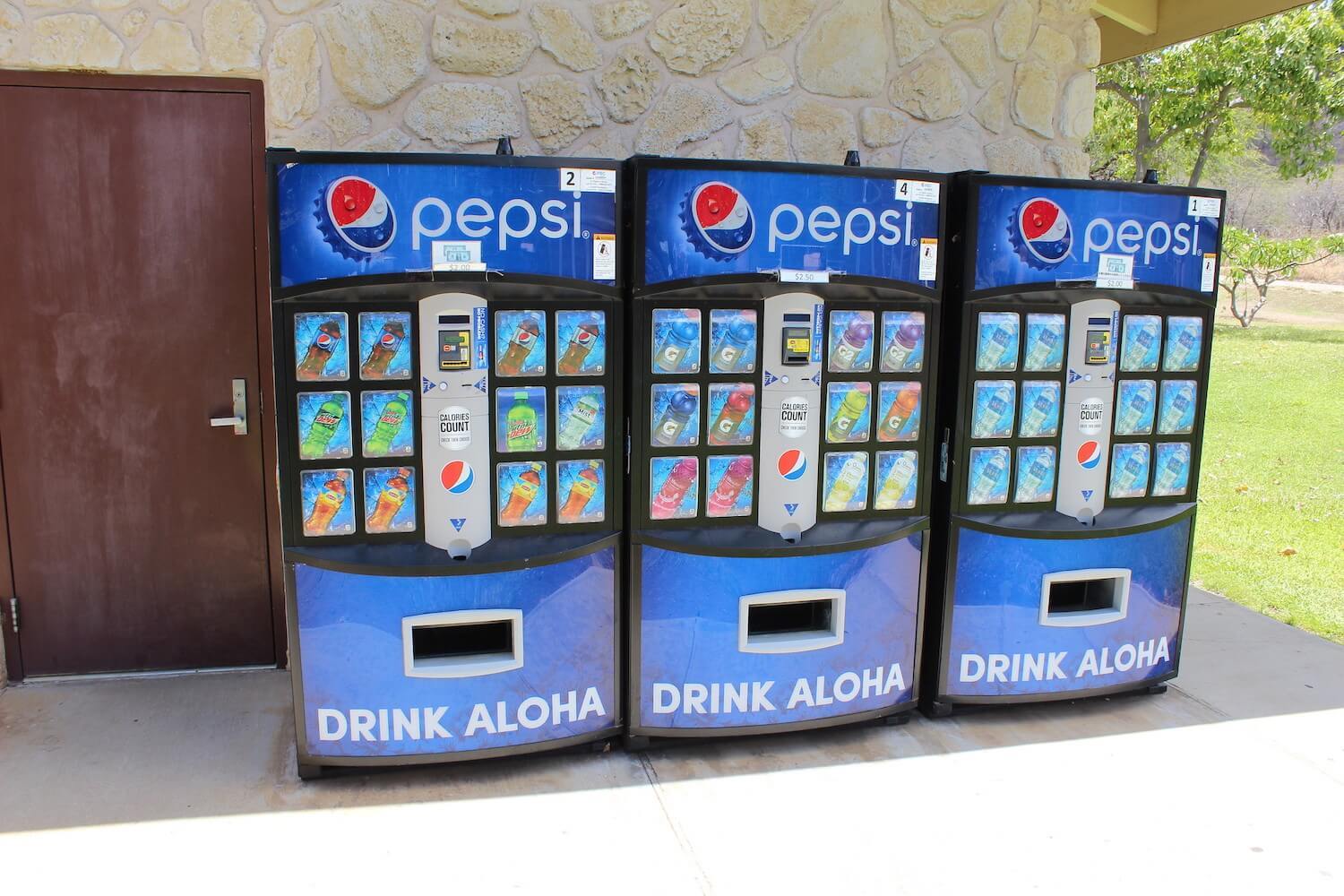 Three Pepsi soda vending machines. September 2020
