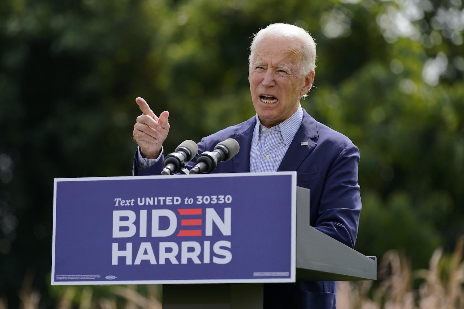 Democratic presidential candidate and former Vice President Joe Biden speaks about climate change and wildfires affecting western states, Monday, Sept. 14, 2020, in Wilmington, Del.