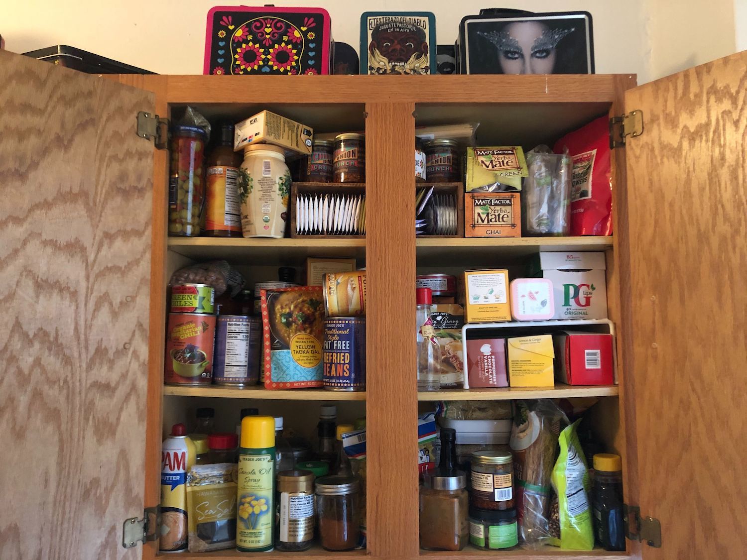 Zena Tsarfin and her partner's pantry is stocked with metal lunch boxes on the top. November 2020