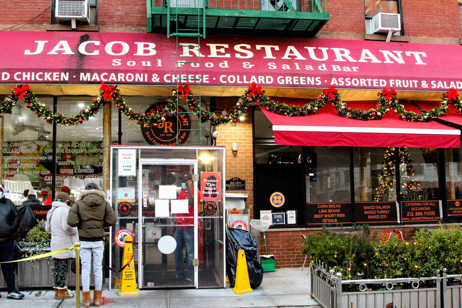 Exterior of Jacob Restaurant Soul Food & Salad Bar. December 2020