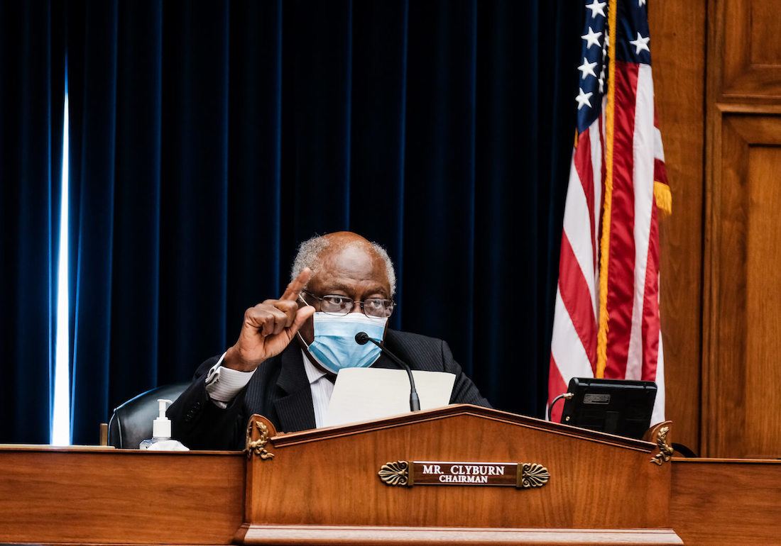 Rep. James Clyburn (D-SC) listens to Health and Human Services Secretary Alex M. Azar at a hearing before the House Select Subcommittee on the Coronavirus Crisis in the Rayburn Building on October 2, 2020 in Washington, DC. The hearing will examine the impacts of COVID-19 in America just one day after President Donald Trump and First Lady Melania Trump tested positive for COVID-19 . February 2021