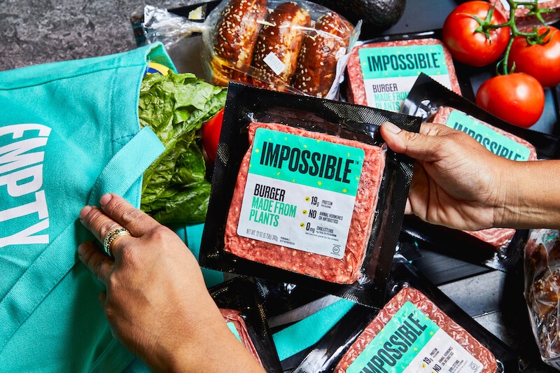 Press photo of packages of Impossible foods ground 