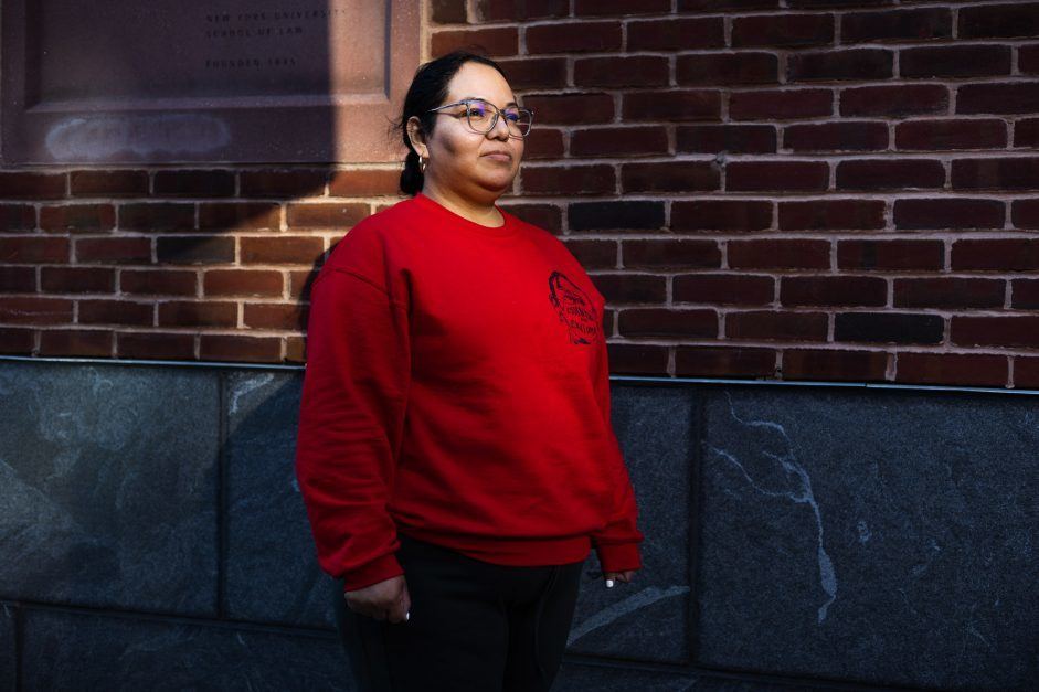 Veronica Leal, 35, has been striking for 11 days to push for the state legislature to pass legislation that would create a fund for excluded workers during the pandemic. Leal, a domestic worker, lost her job one year ago and is currently only working one day a week. March 2021