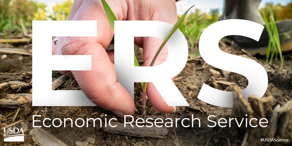Economic Research Service logo in front of hands pulling weed from soil. April 2021