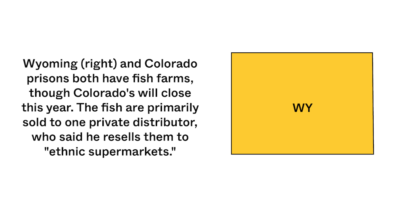 State of Wyoming in yellow with a statistic about inmate made food. May 2021
