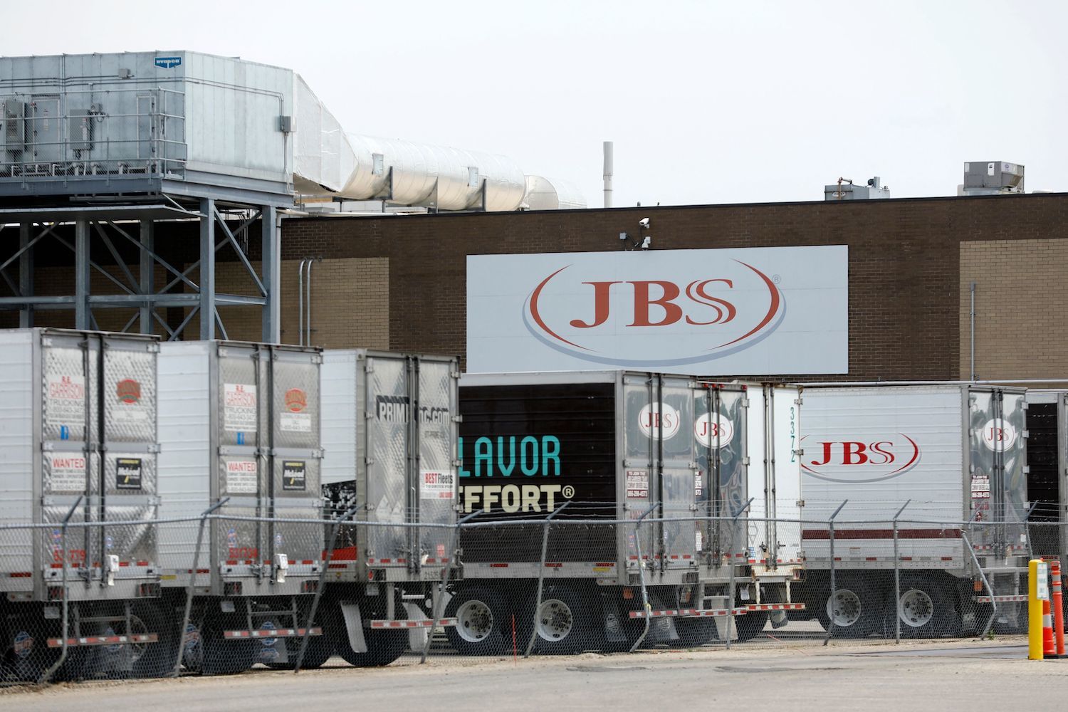 The JBS meat placing plant is viewed in Plainwell, Michigan on June 2, 2021.