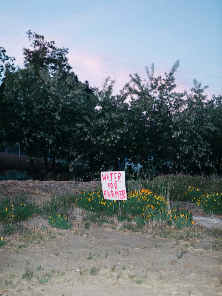 A sign at a protest site in Klamath Falls, Oregon, demanding that water from the Upper Klamath Lake be released to farmers via a network of canal ditches throughout the Klamath Reclamation Project. June 2021