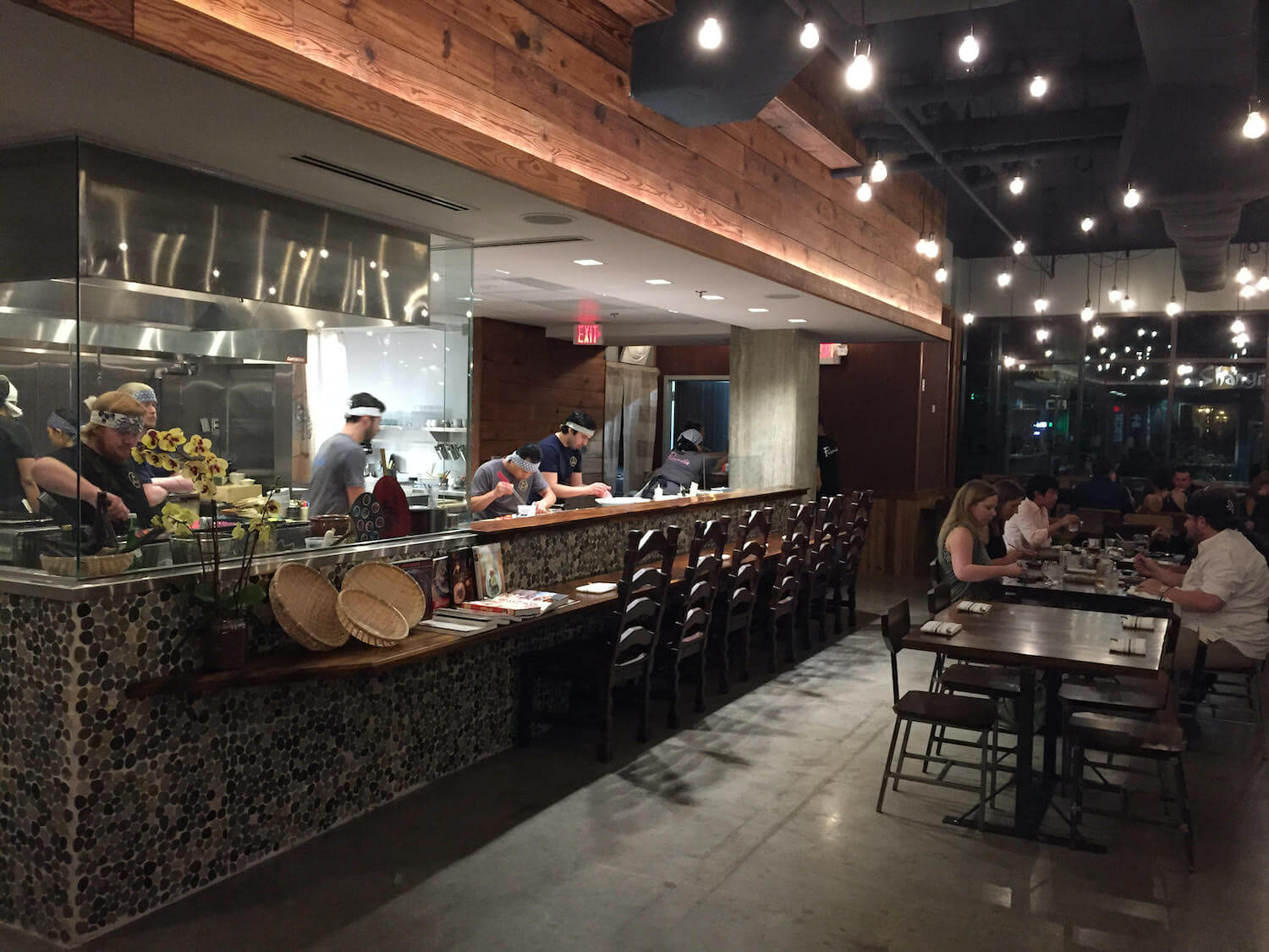 The interior of the restaurant Fukumoto Sushi & Yakitori in Austin, Texas. June 2021
