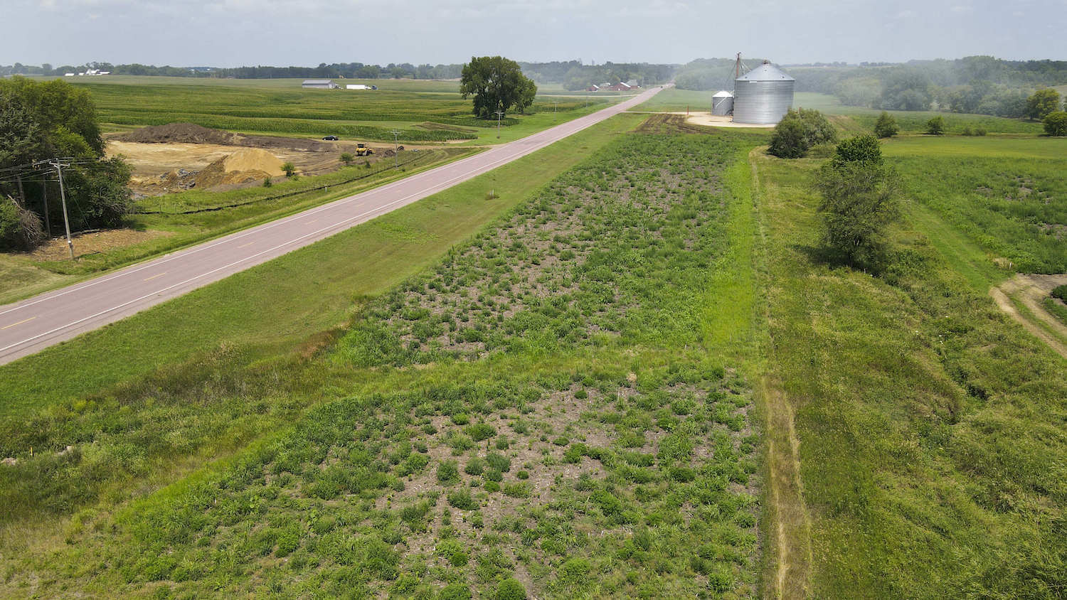 The future location of the temperature-enhanced bioreactor which is to extract nitrates from field runoff before the water enters the Dutch Creek watershed and reaches the lake where drinking water is pulled for the Fairmont Water Treatment Plant, July 16, in Fairmont MN. August 2021