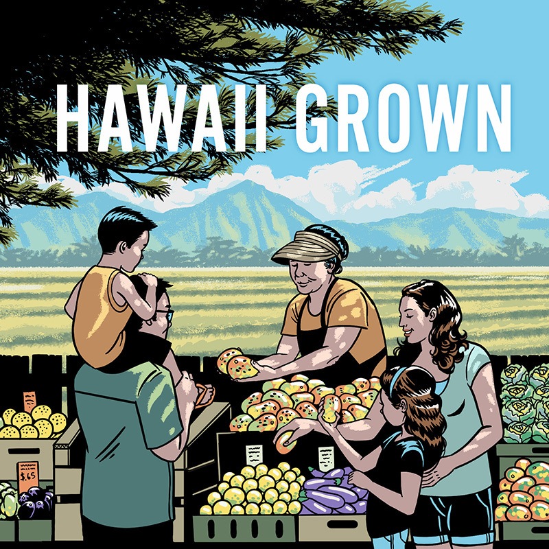 Hawaii Grown badge illustration. 2021