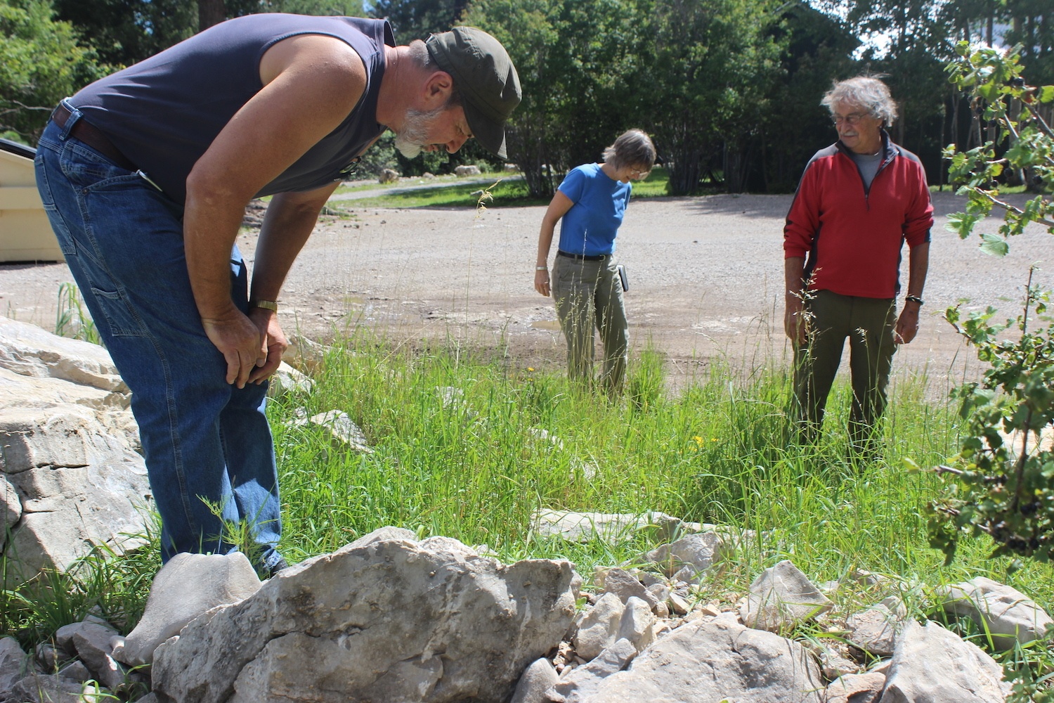 John Bamberg, Ingrid Bamberg, and Charles Fernandez (from left to right) search for Four Corners potatoes in Cloudcroft, New Mexico.