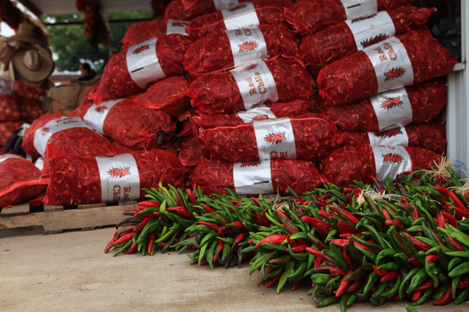 Chiles are piled up during the annual Hatch Chile Festival.