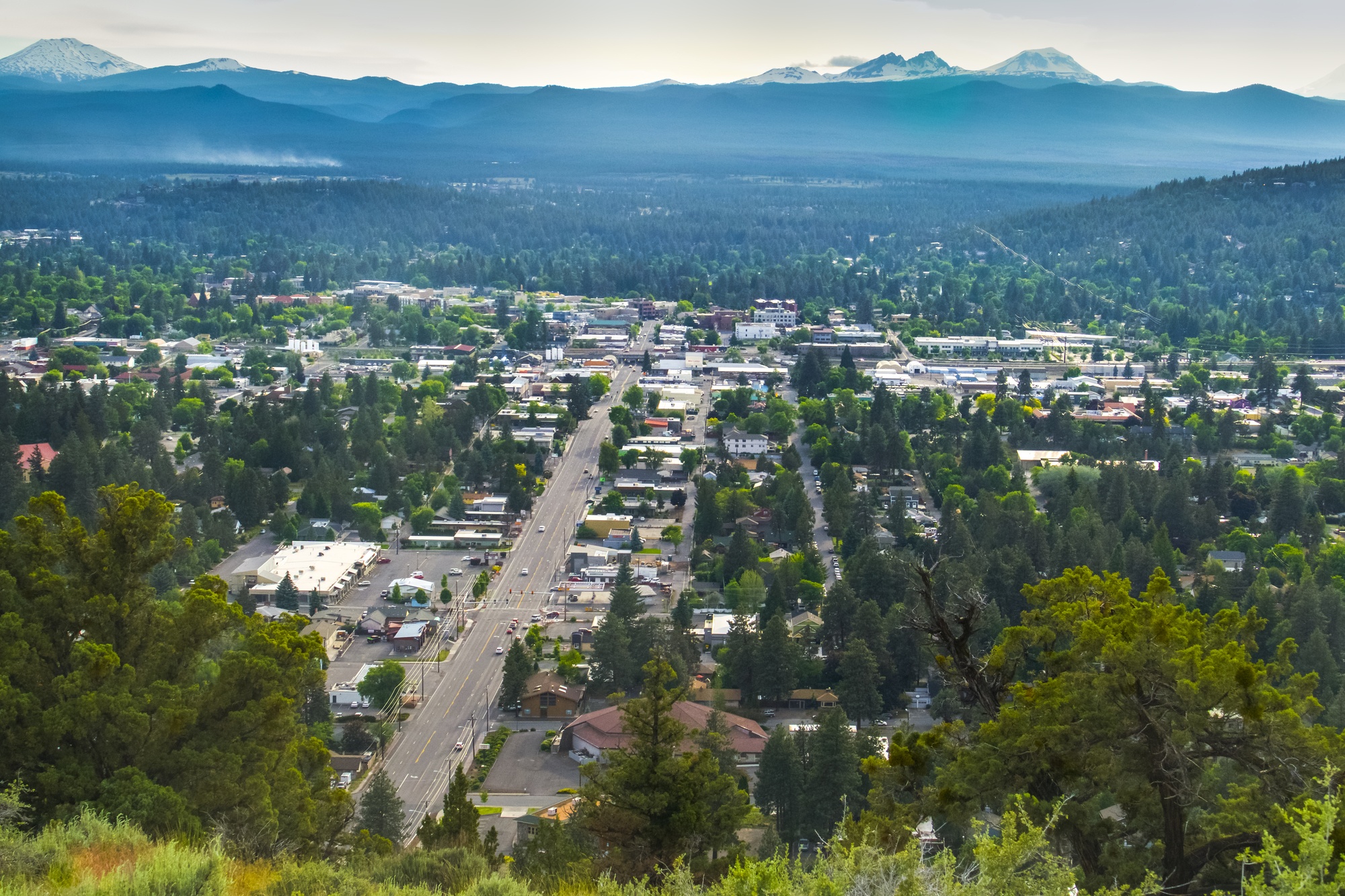 City of Bend, Oregon With Scenic Mountains in Distance 110221.