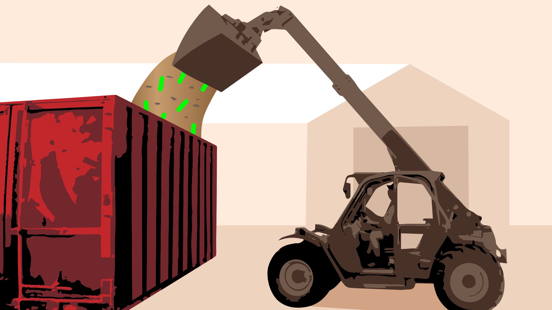 Illustration of tractor dumping feed into container 110821.