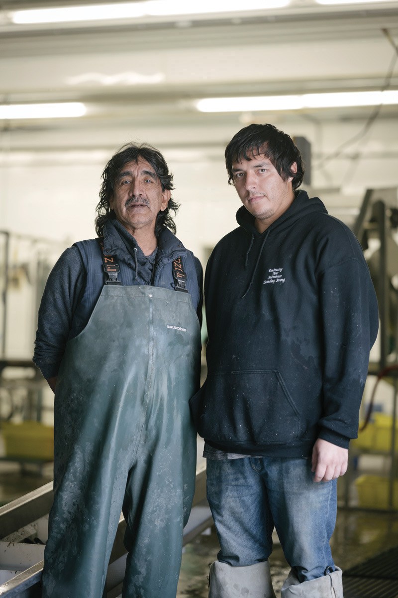 Walter Clark (Warm Springs, left) and Kalvin Jimmie (Nooksack) and are employees of the Swinomish Shellfish Company. 2021