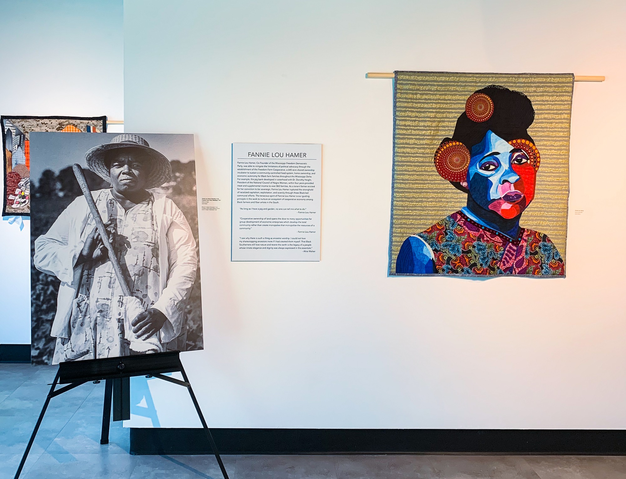 Fannie Lou Hamer quilted portrait and photo portrait in Charleston's City Gallery. Feb. 2022