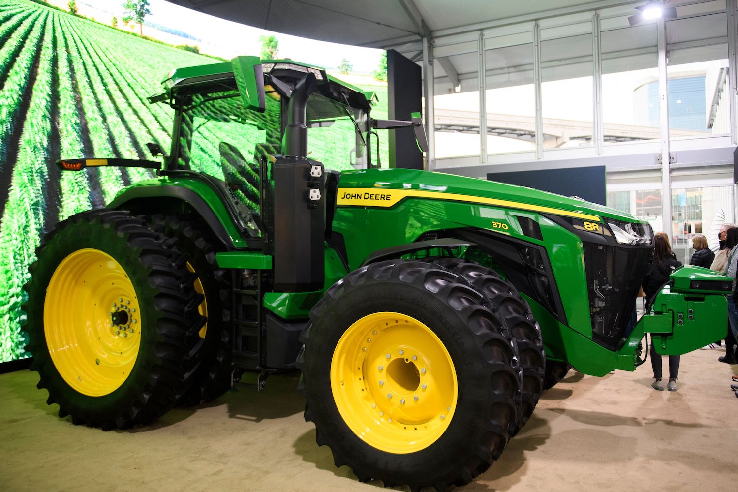 The Deer & Co. John Deere 8R fully autonomous tractor is displayed ahead of the Consumer Electronics Show (CES) on January 4, 2022 in Las Vegas, Nevada. March 2022