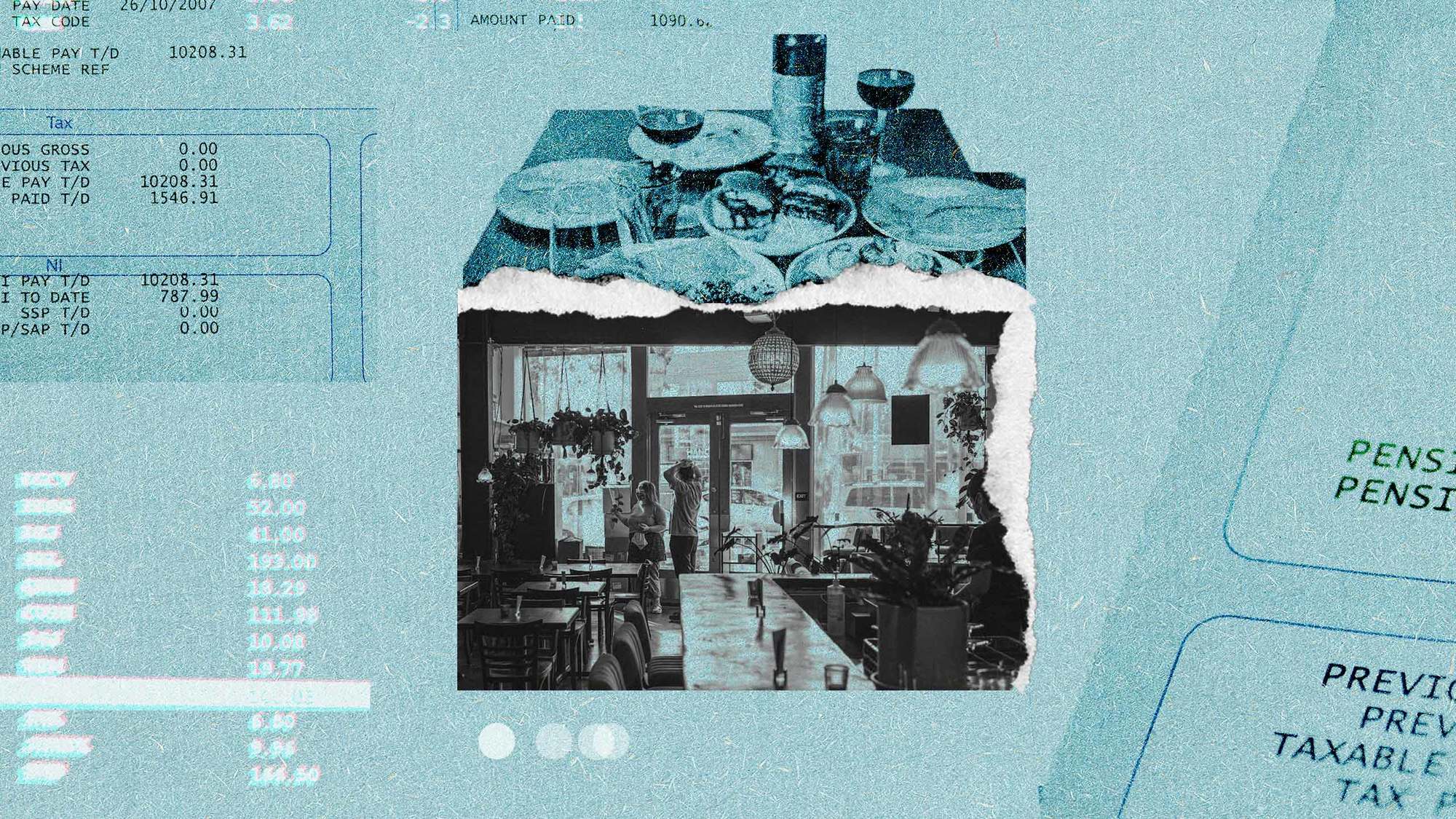 A house silhouette is made out of two photos with paper tear in middle with numbers and checks on blue textured background April 2022.